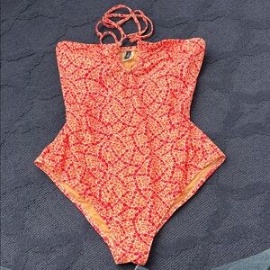 J. Crew Factory Red Patterned One-Piece Swimsuit